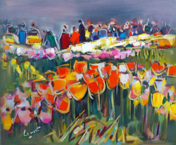 Obra contemporánea nombrada « Présentation de tulipes à keukenof », Hecho por ALAIN LE NOST