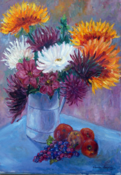 Obra contemporánea nombrada « Dahlias, raisin etpommes », Hecho por ARTOIS