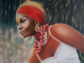 Obra contemporánea nombrada « Beauté Africaine », Hecho por JACQUES TAFFOREAU