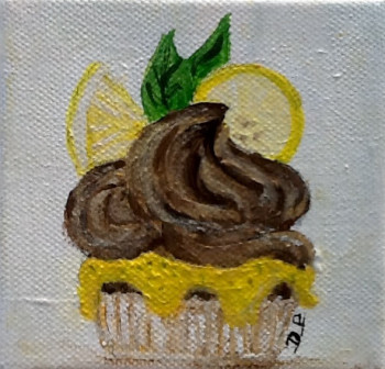 Obra contemporánea nombrada « Gourmandises - série cupcake - chocolat citron », Hecho por PATRICIA DELEY