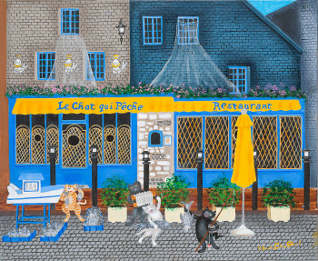 Obra contemporánea nombrada « Au chat qui pêche (Honfleur) », Hecho por YOLANDE SALMON-DUVAL