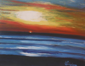 Obra contemporánea nombrada « coucher de soleil bleu », Hecho por LUIGINA