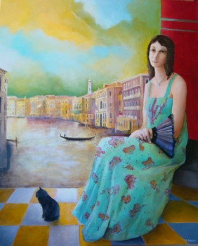 Obra contemporánea nombrada « DAME A VENISE », Hecho por BARON