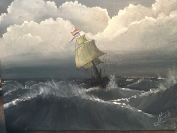 Obra contemporánea nombrada « Voilier hollandais dans la tempête  », Hecho por L.DT