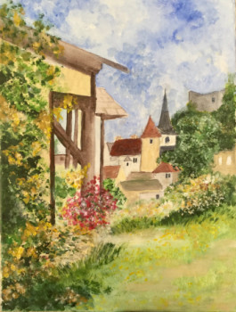 Obra contemporánea nombrada « Le château et le prieure de mon village bourguignon », Hecho por PATRICIA DELEY