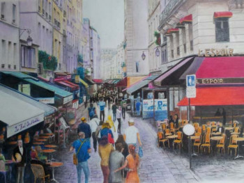 Obra contemporánea nombrada « MOUVEMENT DE FOULE RUE MONTORGUEIL », Hecho por JACQUES TAFFOREAU