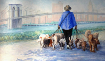 Obra contemporánea nombrada « La promeneuse de chiens », Hecho por NICOLE DESDOUET