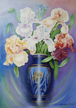 Obra contemporánea nombrada « Les Iris au vase de LIMOGE », Hecho por ABERNARDO