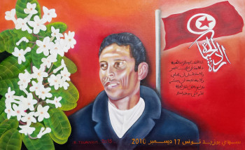 Obra contemporánea nombrada « Hommage au martyre de la révolution Tunisienne : Mohamed BOUAZIZI (oeuvre N°2) », Hecho por ABERNARDO