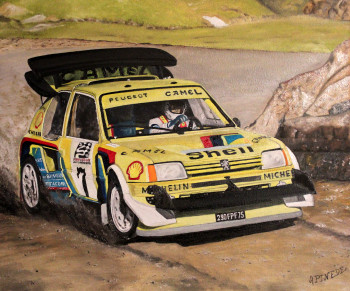 Obra contemporánea nombrada « PIKES PEAK 1987- 205 T 16- HARRY VATANEN », Hecho por ALAIN PINEDE