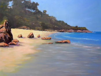 Obra contemporánea nombrada « UNE PLAGE A CARANTEC », Hecho por ALAIN COJAN