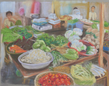 Obra contemporánea nombrada « Marché vietnamien », Hecho por BARTLET-DROUZY