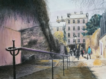 Obra contemporánea nombrada « RUE DU CALVAIRE », Hecho por JACQUES TAFFOREAU