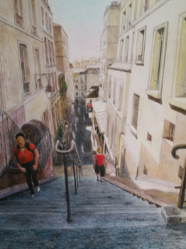 Obra contemporánea nombrada « RUE DREVET VUE DESCENDANTE », Hecho por JACQUES TAFFOREAU