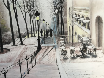 Obra contemporánea nombrada « LA RUE FOYATIER ET SA BUVETTE SOUS LA NEIGE », Hecho por JACQUES TAFFOREAU