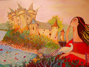Obra contemporánea nombrada « La Dame du Lac - Chateau de Val. », Hecho por OCEFA EN ART NAIF -