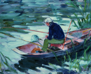 Obra contemporánea nombrada « Le pêcheur à Coulon - Marais poitevin », Hecho por JEAN CHABOT