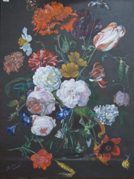 Obra contemporánea nombrada « Bouquet de Fleurs (Reproduction de Juan de Nem », Hecho por BOUTIN