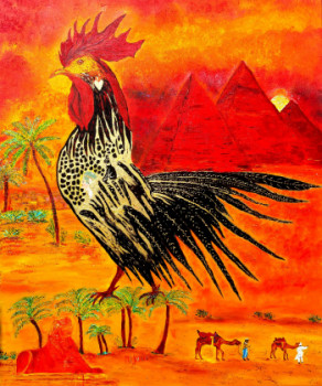 Obra contemporánea nombrada « LE COQ ROI AU PIED DES PYRAMIDES », Hecho por MARIE-FRANCE BUSSET