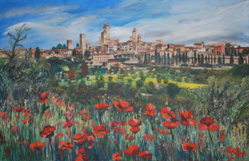 Obra contemporánea nombrada « les coquelicots de San Gi », Hecho por JEAN LUZIER