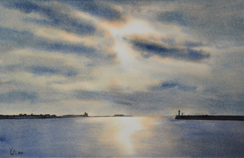 Obra contemporánea nombrada « Tatihou au couchant », Hecho por VAL.H
