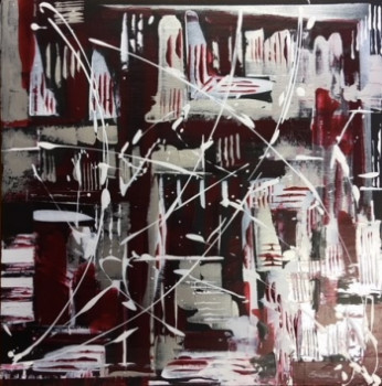 Obra contemporánea nombrada « Abstract black white red and silver gray », Hecho por ERACAMA