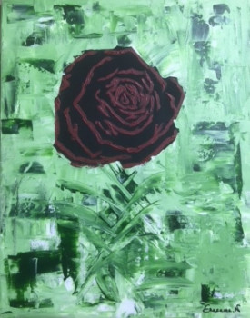 Obra contemporánea nombrada « Rose noir rouge fond vert  », Hecho por ERACAMA