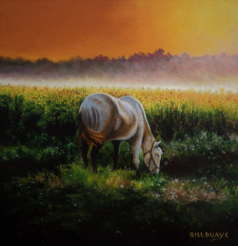 Obra contemporánea nombrada « Cheval au soleil couchant », Hecho por ANDRé GILLOUAYE