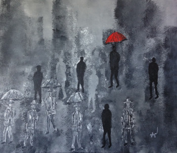 Obra contemporánea nombrada « L'homme au parapluie rouge », Hecho por DELZENNE