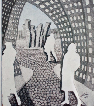 Obra contemporánea nombrada « Bâtiments modernes  (style  personnel  1975 ) », Hecho por HELIODOR