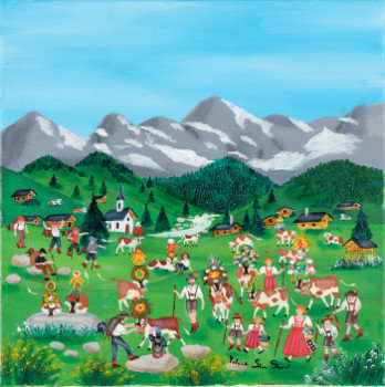 Obra contemporánea nombrada « Transhumance au Tyrol/Transhumance in Tyrol », Hecho por YOLANDE SALMON-DUVAL