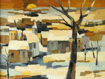 Obra contemporánea nombrada « Neige au village », Hecho por FRANçOIS BADER