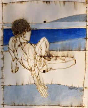 Obra contemporánea nombrada « Homme nu  à la plage  », Hecho por VICARIO