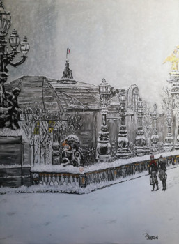 Obra contemporánea nombrada « Paris - Grand Palais sous la neige -Hiver 2018 », Hecho por PATRICK JOOSTEN