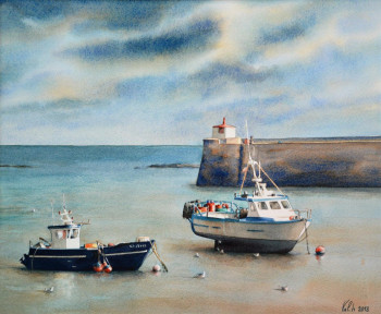 Obra contemporánea nombrada « Port de Barfleur », Hecho por VAL.H