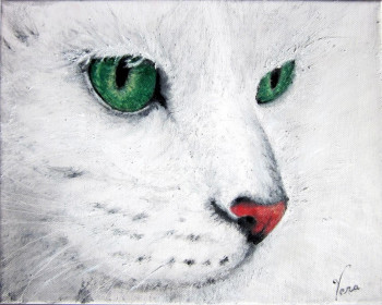 Obra contemporánea nombrada « CHAT BLANC », Hecho por VERA