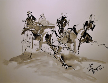 Obra contemporánea nombrada « Etude à l'encre de Chine rehaussée(17-46)  », Hecho por THIERRY FAURE