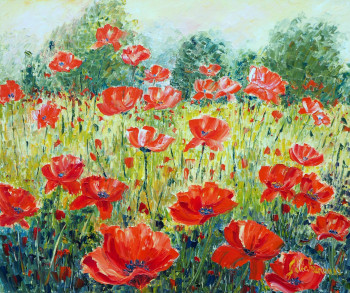 Obra contemporánea nombrada « Coquelicots », Hecho por GYSLAINE PACHET MICHENEAU