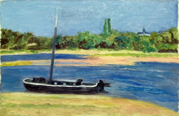 Obra contemporánea nombrada « Bord de Loire avec bateau », Hecho por BARTLET-DROUZY