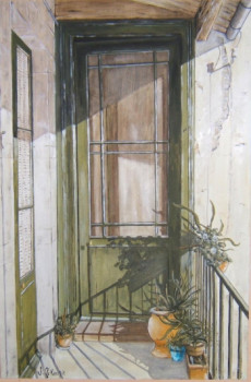 Obra contemporánea nombrada « Balcon avec porte verte », Hecho por MC KENZIE