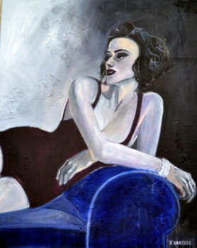 Obra contemporánea nombrada « FEMME AU CANAPE BLEU », Hecho por NATHALIE VAREILLE SORBAC