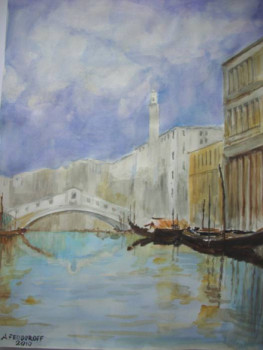 Obra contemporánea nombrada « Le Pont du Rialto.   aquarelle », Hecho por ANDRé FEODOROFF