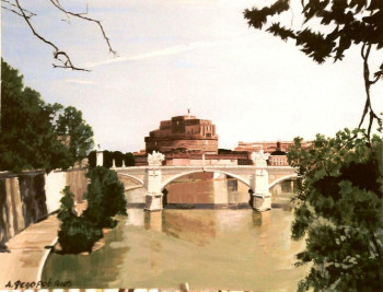 Obra contemporánea nombrada « San Angelo, Rome.   acrylique », Hecho por ANDRé FEODOROFF