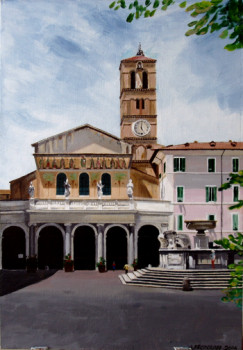 Obra contemporánea nombrada « Trastevere Santa Maria.   acrylique », Hecho por ANDRé FEODOROFF