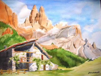 Obra contemporánea nombrada « Dolomites 2.   aquarelle », Hecho por ANDRé FEODOROFF