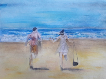 Obra contemporánea nombrada « Lovers on the beach », Hecho por HERMIONE