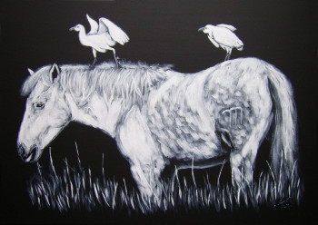 Obra contemporánea nombrada « Le cheval et les oiseaux », Hecho por BRUNO LEMASSON