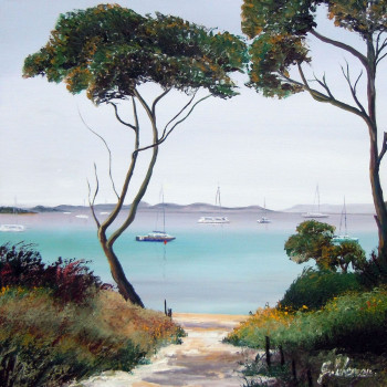 Obra contemporánea nombrada « Porquerolles », Hecho por GYSLAINE PACHET MICHENEAU