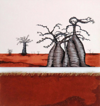 Obra contemporánea nombrada « Baobabs en terre rouge  », Hecho por MILEG