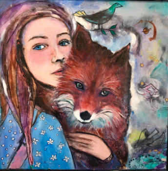 Obra contemporánea nombrada « La fille et le renard », Hecho por MARY LARSSON